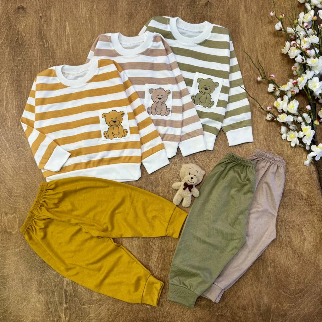 بلوز شلوار خرس جیبی راه راه سایز ۳۵،۴۰ کد ۵۸۴۵