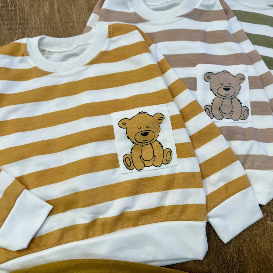 بلوز شلوار خرس جیبی راه راه سایز ۳۵،۴۰ کد ۵۸۴۵