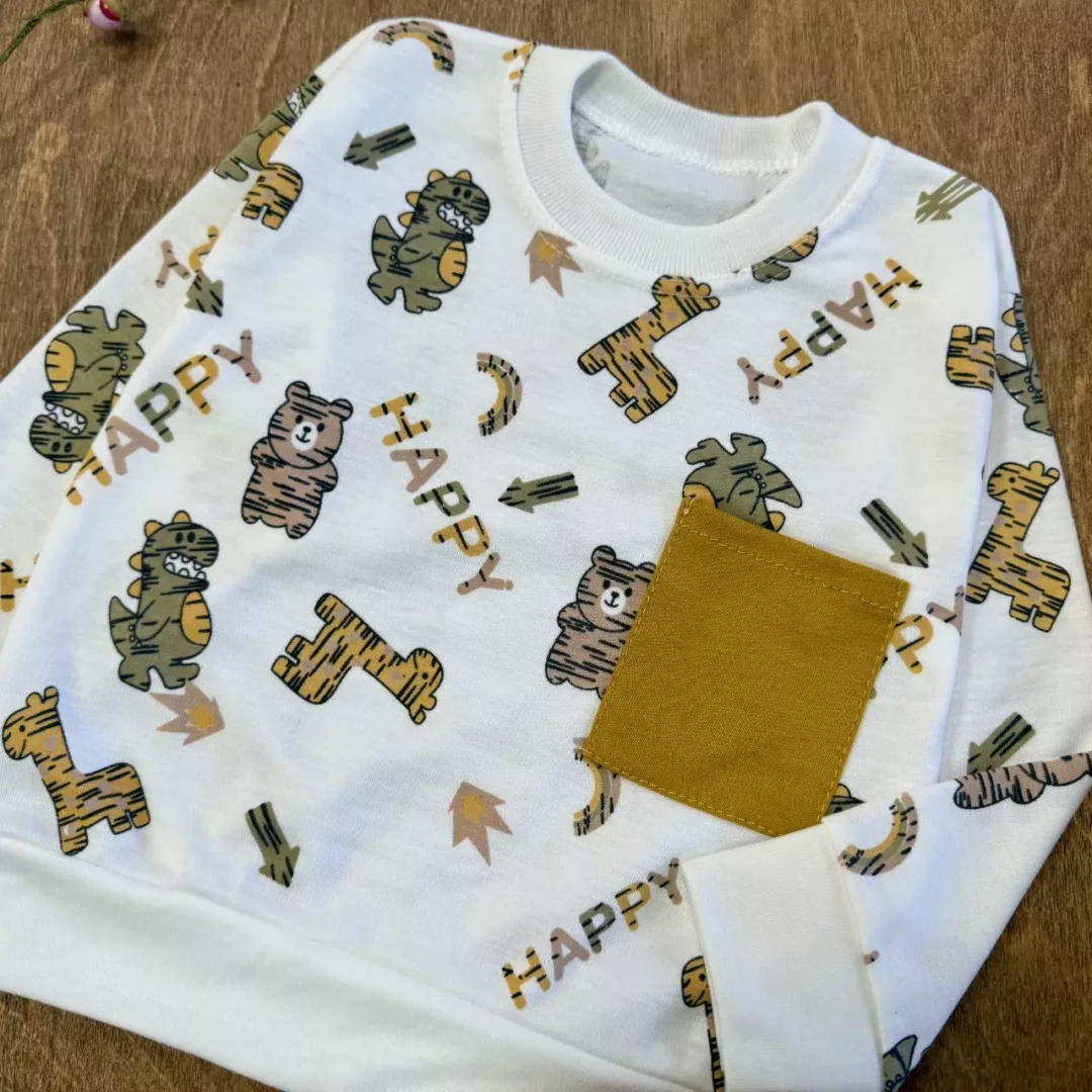 بلوز شلوار جیبدار حیوانات happy سایز ۳۵،۴۰ کد ۵۸۴۴