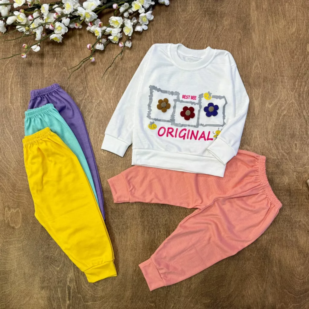 بلوز شلوار سه قاب گل برجسته سایز ۳۵،۴۰ کد ۵۷۲۵