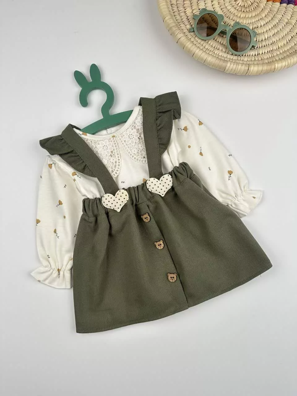 بلوز و سارافون کتان سبز ملینا کد ۵۸۵۶