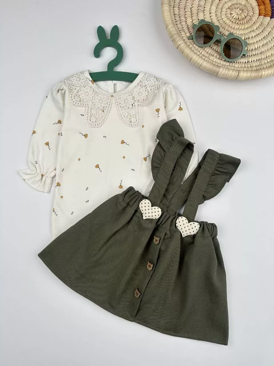 بلوز و سارافون کتان سبز ملینا کد ۵۸۵۶