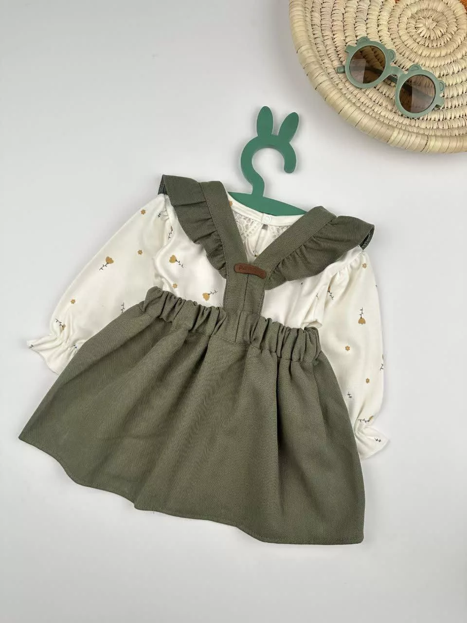 بلوز و سارافون کتان سبز ملینا کد ۵۸۵۶