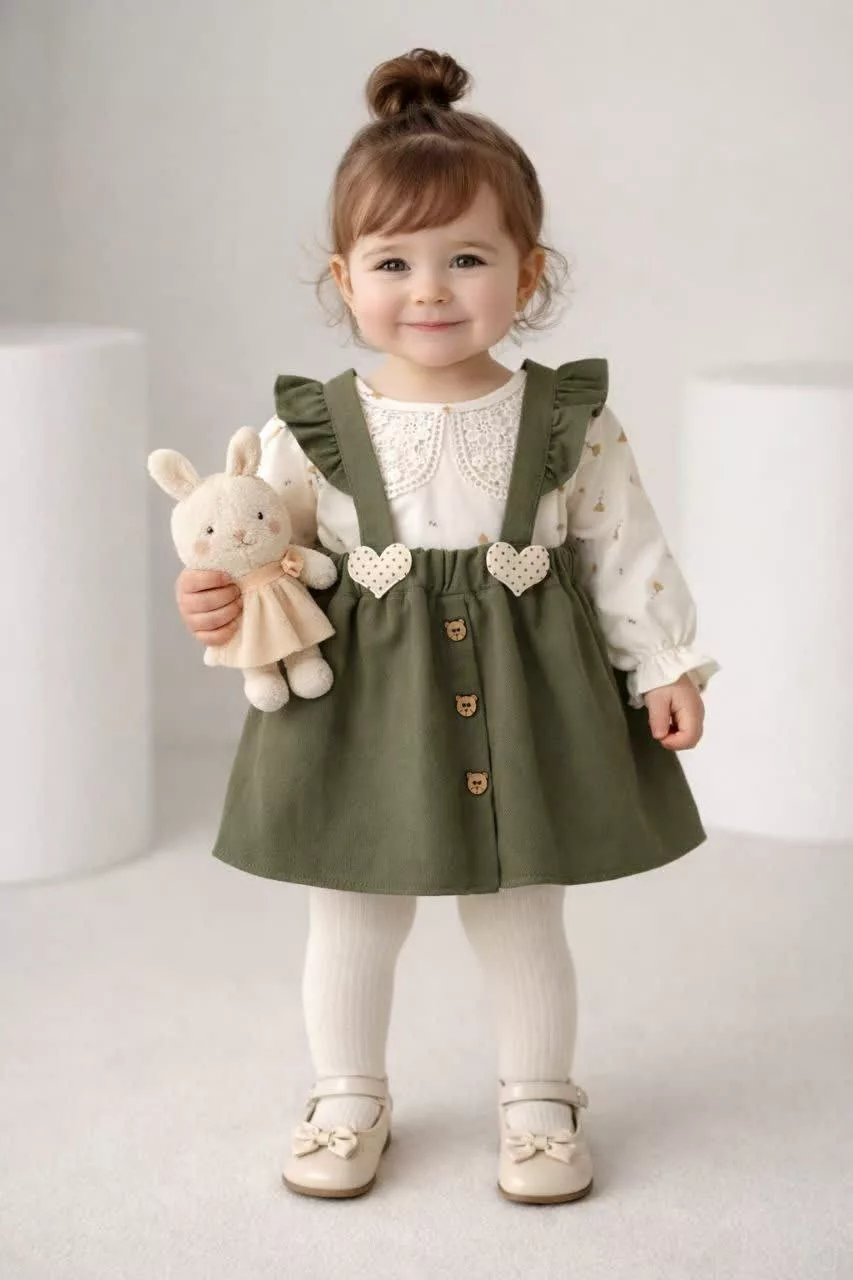 بلوز و سارافون کتان سبز ملینا کد ۵۸۵۶