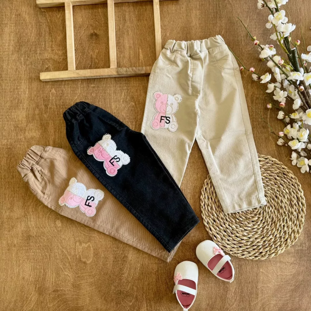 شلوار لی خرس سفید صورتی سایز 50 تا 70 کد 5865