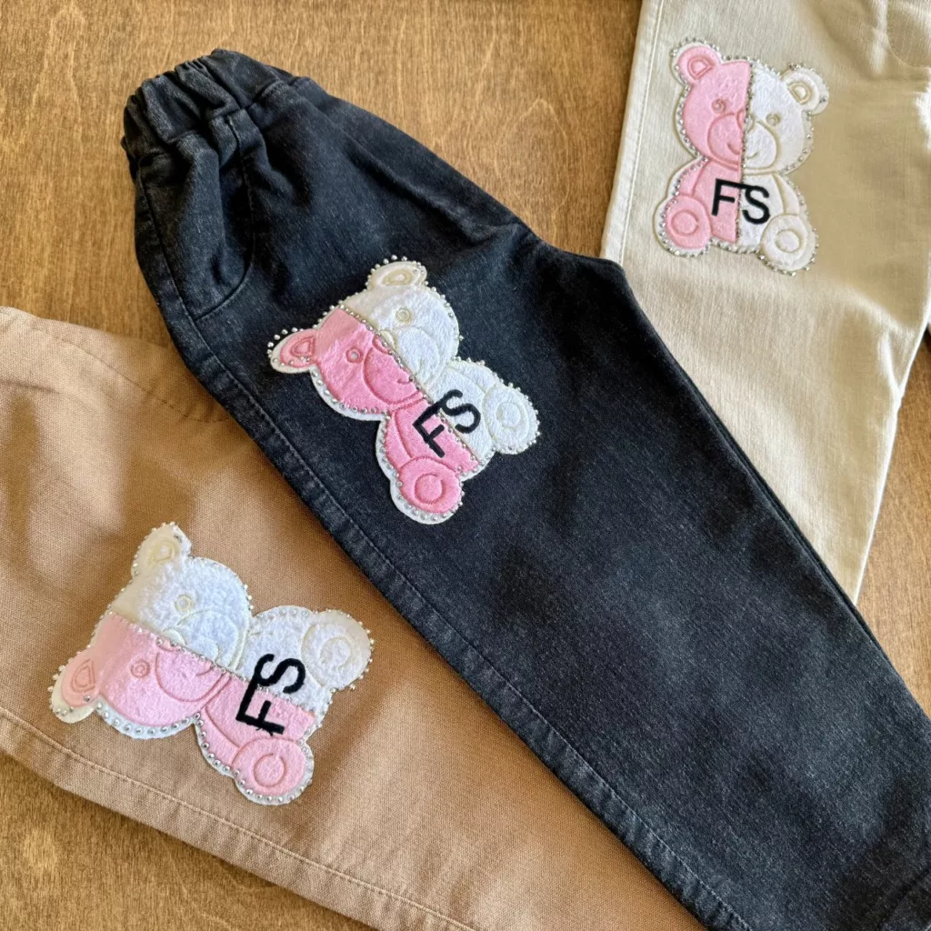 شلوار لی خرس سفید صورتی سایز 50 تا 70 کد 5865