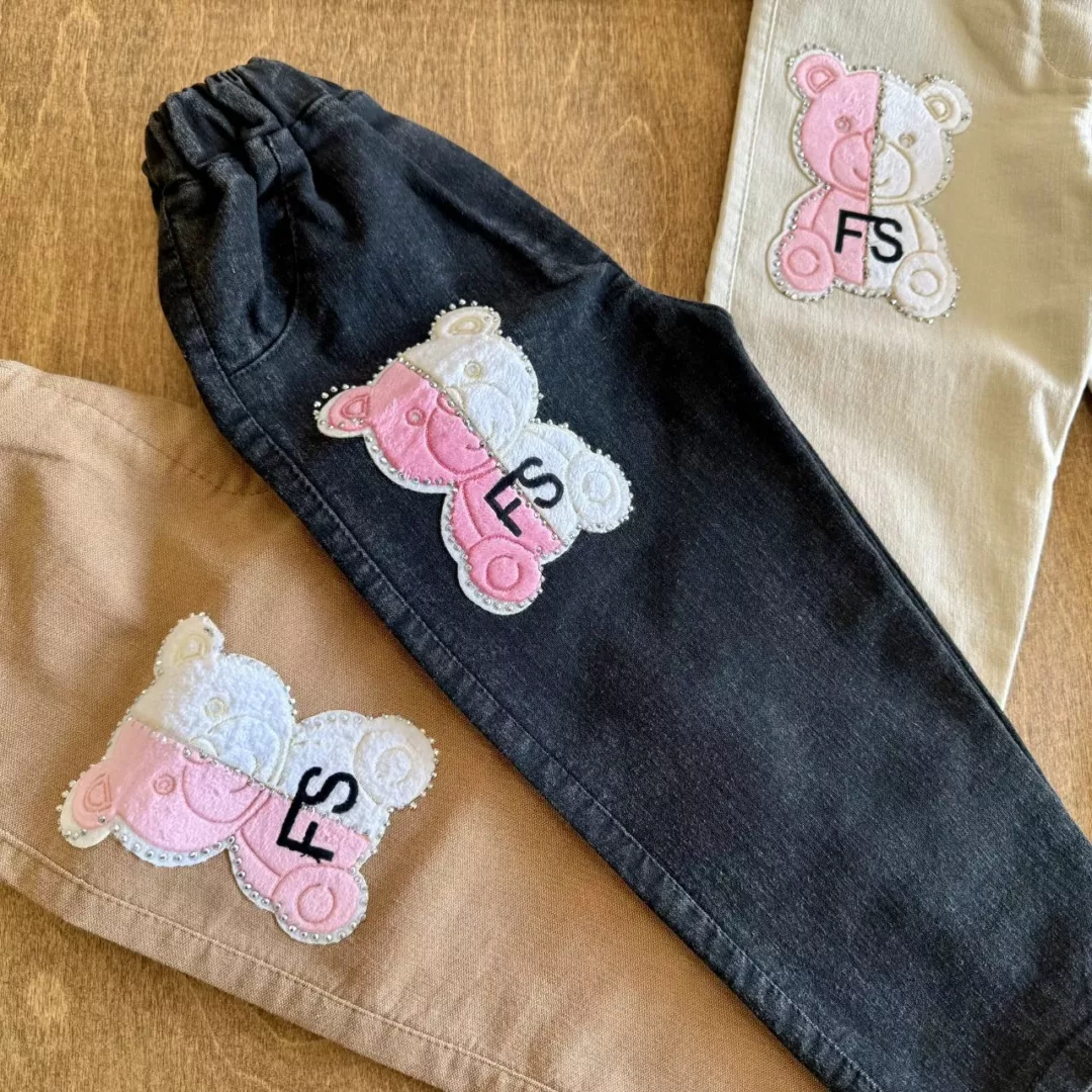 شلوار لی خرس سفید صورتی سایز 50 تا 70 کد 5865