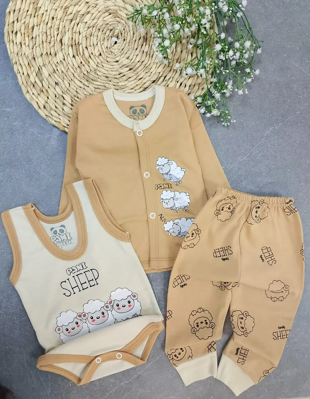 ست 3 تکه جلودکمه سه ببعی کرم قهوه ای کد 5883