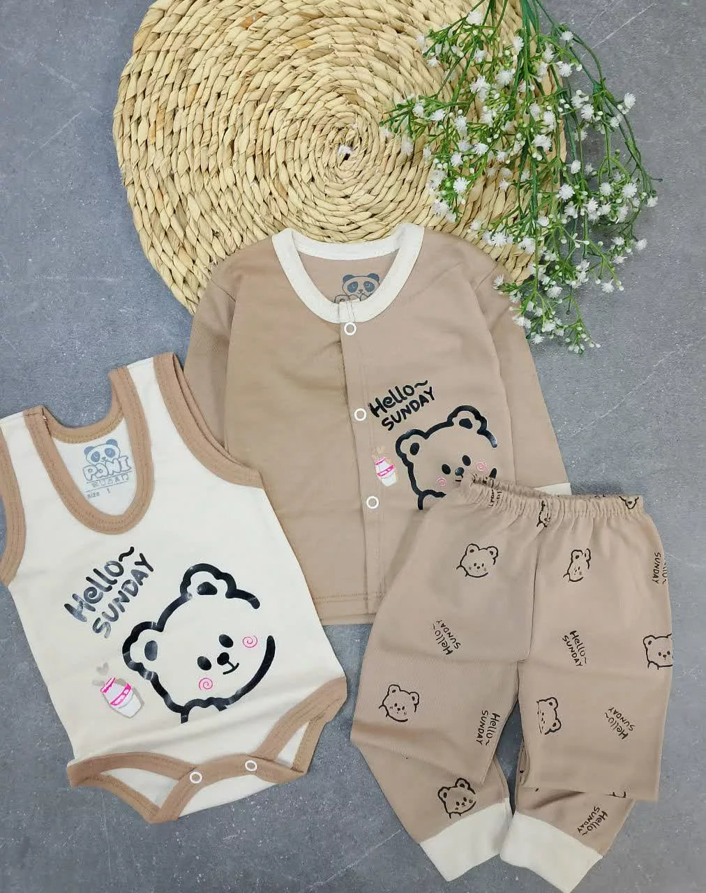 ست 3 تکه کله خرس قهوه ای کرم Hello Sunday کد 5896