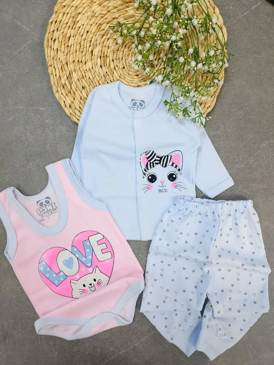 ست 3 تکه گربه پاپیون آبی صورتی کد 5897