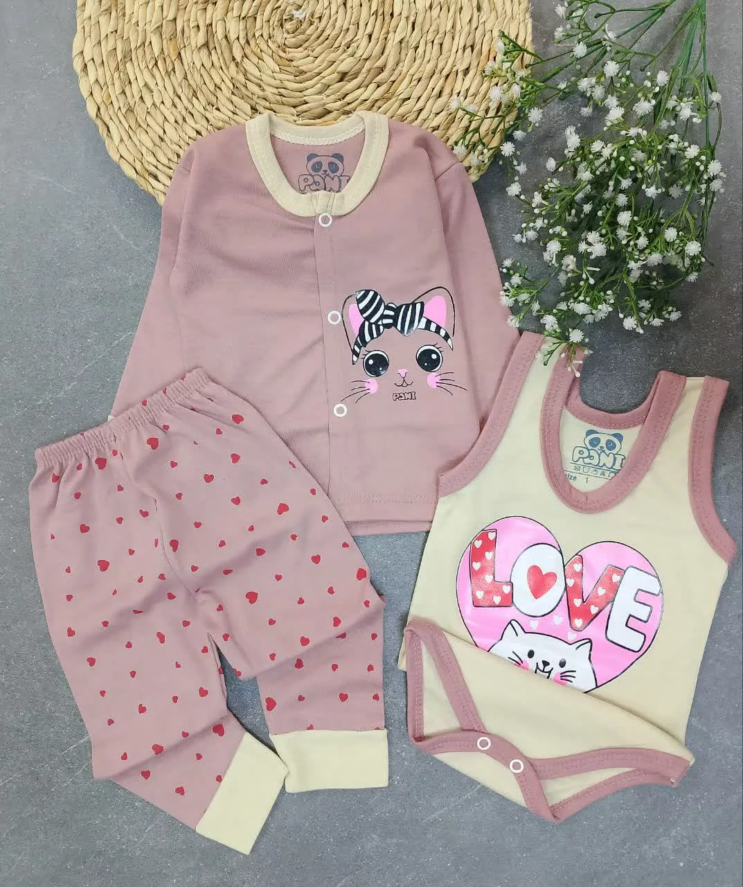 ست 3 تکه جلودکمه گربه پاپیون کالباسی کد 4308