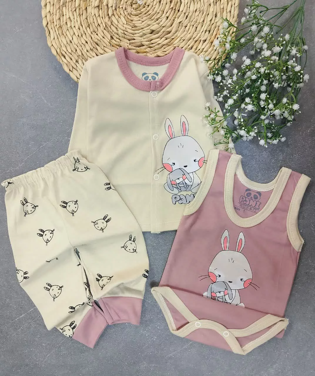 ست 3 تکه جلودکمه خرگوش عروسک کرم کالباسی کد 5887