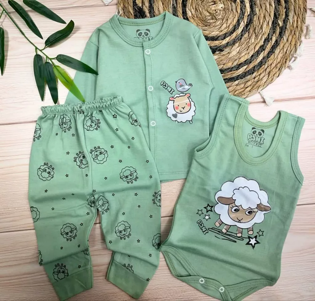 ست 3 تکه جلودکمه ببعی سبز کد 5890