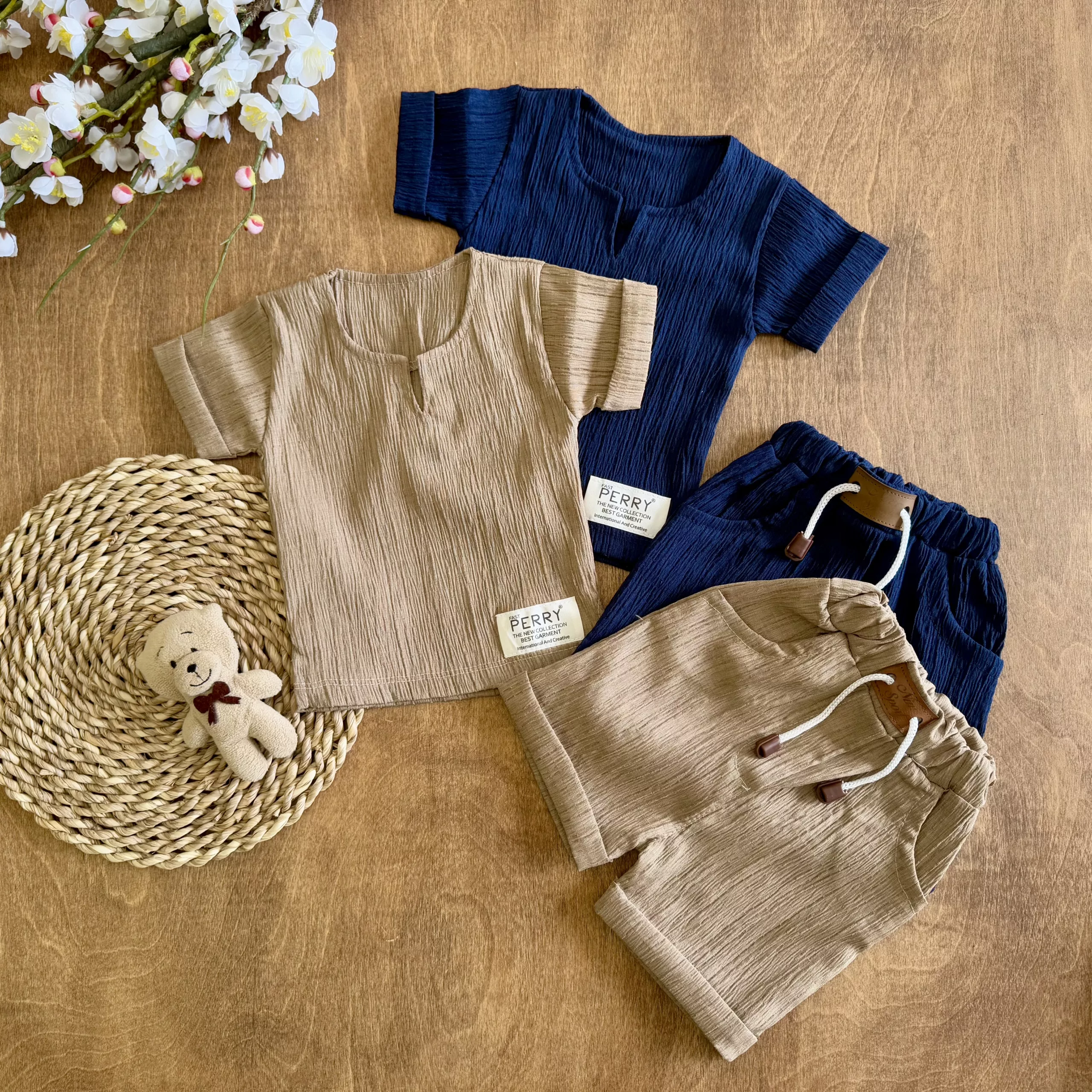 تیشرت شلوارک یقه کوبایی perry سایز 1 تا 3 کد 5787