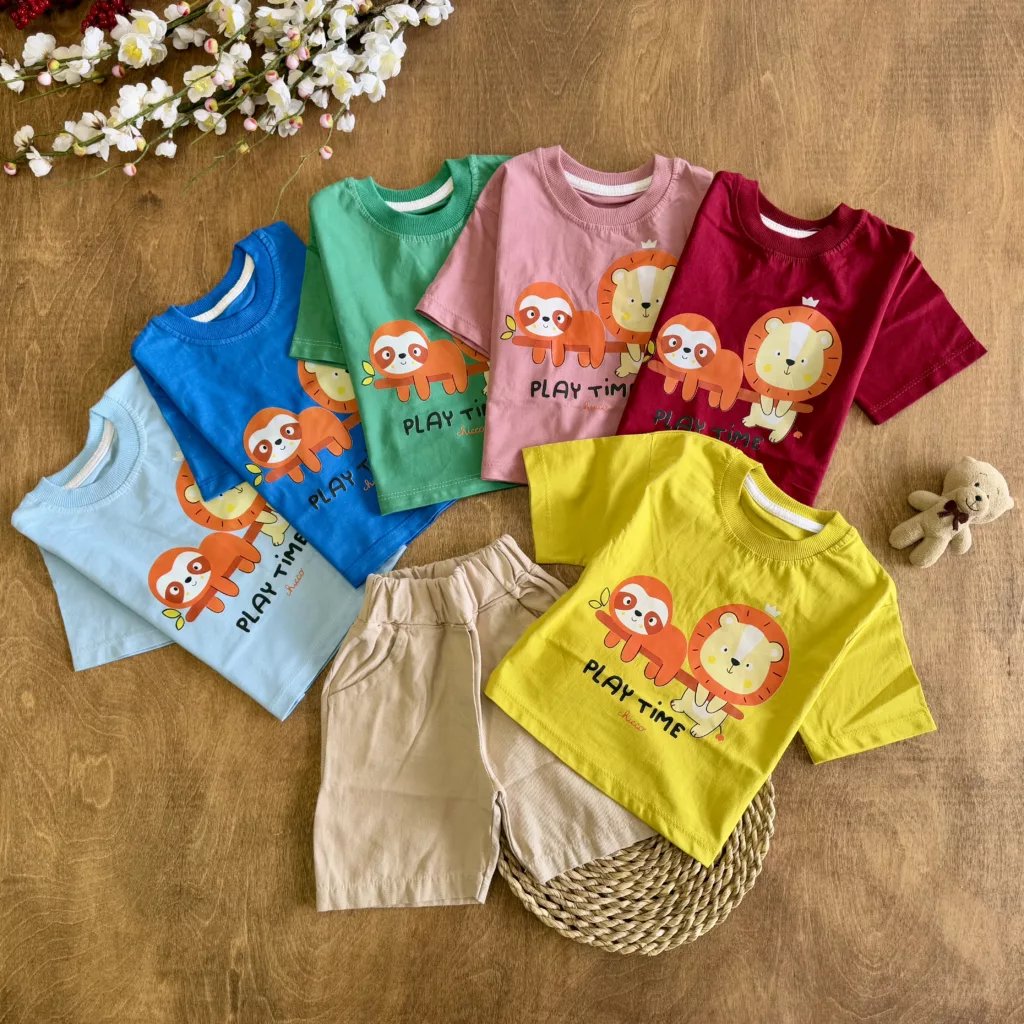 تیشرت شلوارک کتان شیر و تنبل درختی سایز ۳۵،۴۰ کد ۵۸۰۳