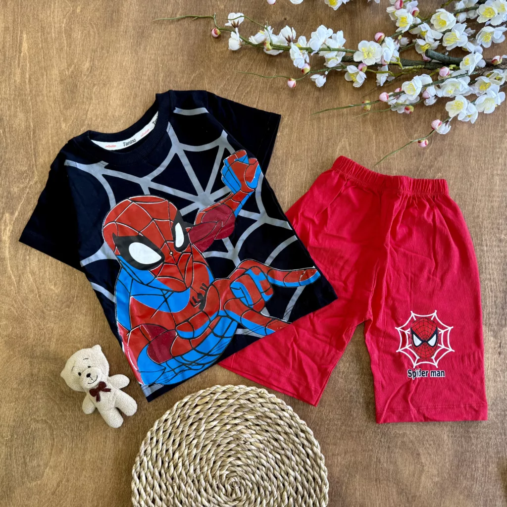 تیشرت شلوارک مشکی مرد عنکبوتی سایز 40 تا 55 کد ۴۶۷۳