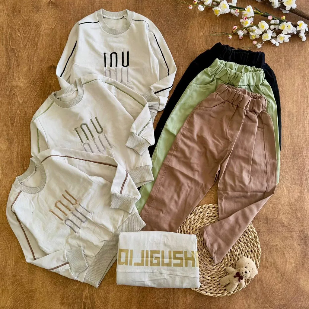 بلوز شلوار کتان آستین خط دار Inu کد ۵۸۱۵