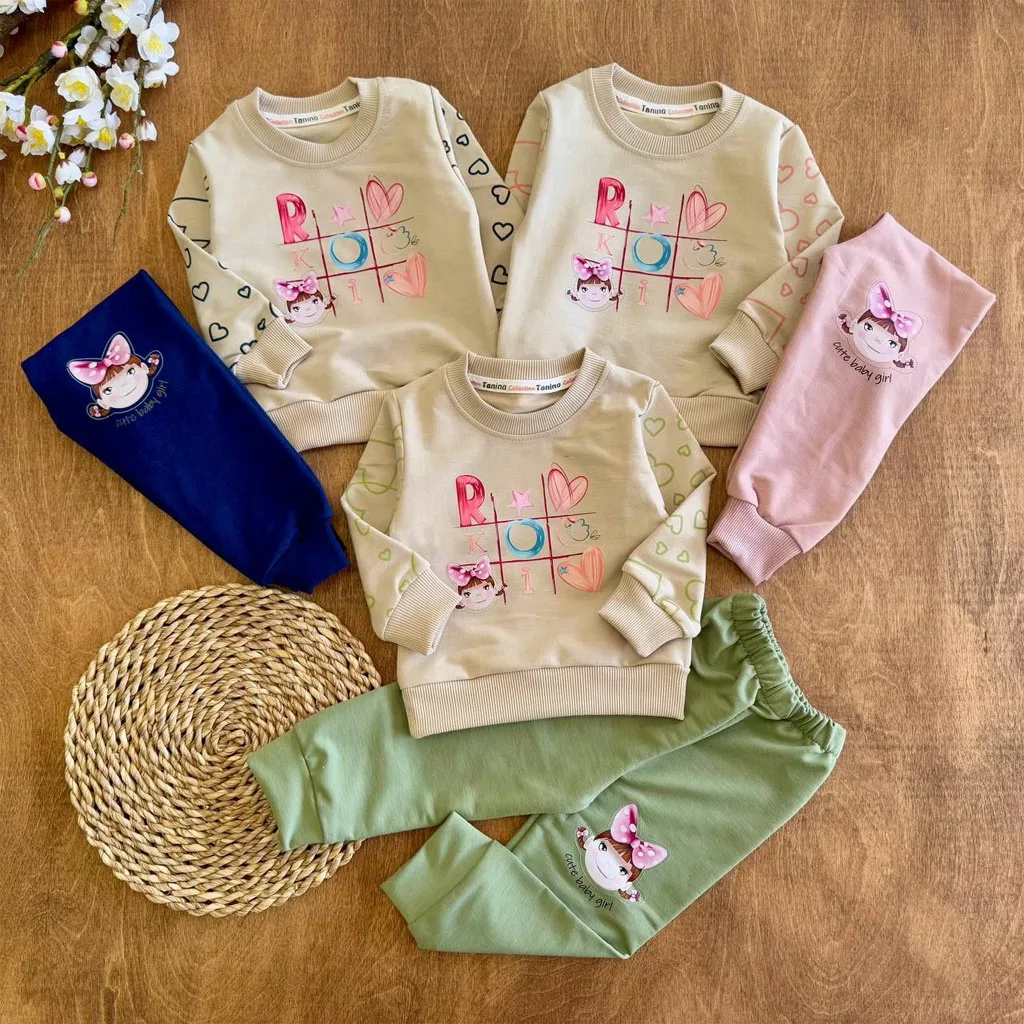 بلوز شلوار سودوکو قلبی سایز ۳۰ تا ۴۵ کد ۵۸۱۹