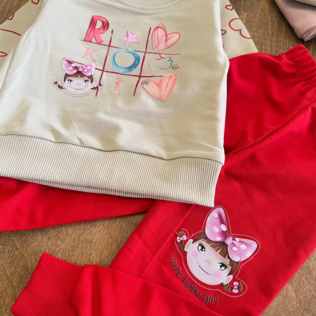 بلوز شلوار سودوکو قلبی سایز ۳۰ تا ۴۵ کد ۵۸۱۹