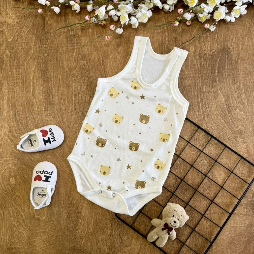 بادی رکابی سفید کله خرس و ستاره سایز ۵،۶ کد ۵۸۲۵