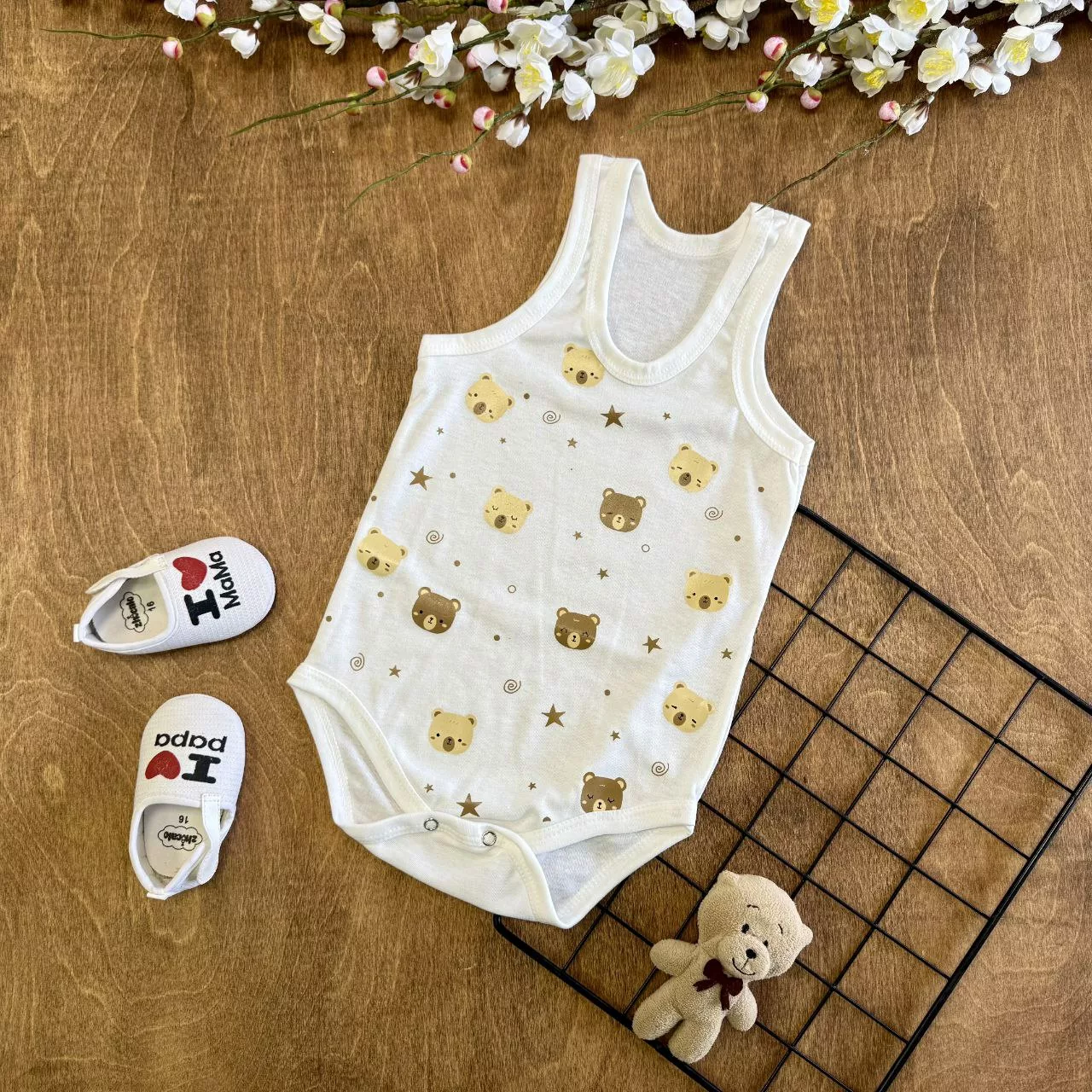 بادی رکابی سفید کله خرس و ستاره سایز ۵،۶ کد ۵۸۲۵