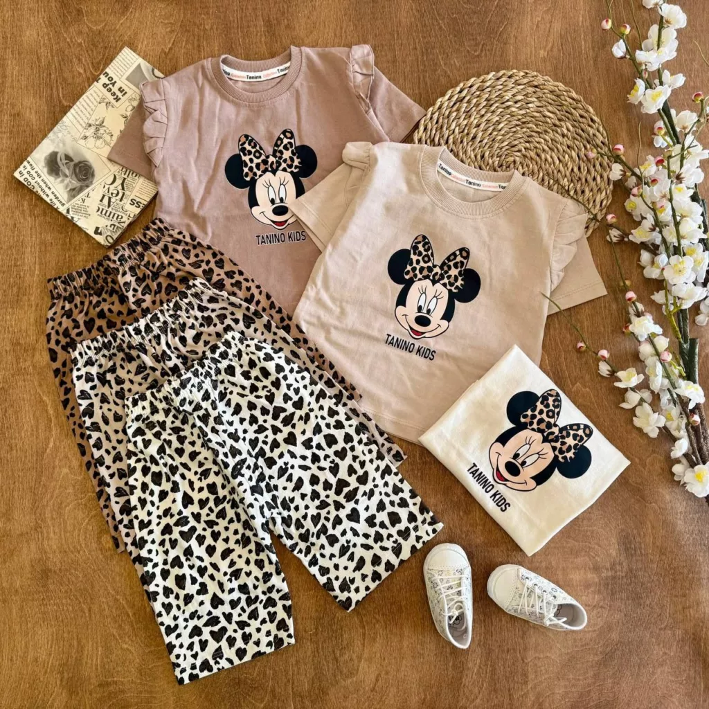 تیشرت شلوارک چیندار مینی موس پلنگی سایز ۴۰ تا ۵۵ کد ۵۸۴۹