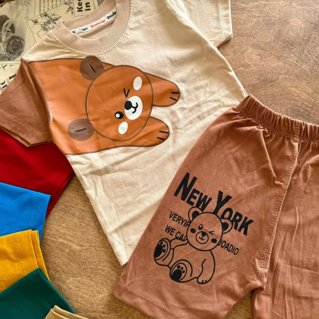 تیشرت شلوارک آستین خرسی سایز ۳۵ تا ۵۰ کد ۵۸۷۷