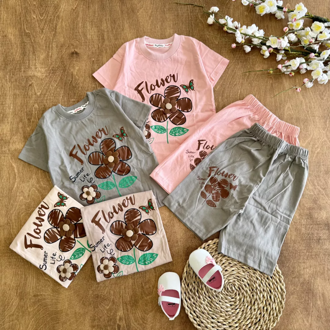 تیشرت شلوارک دو گل برجسته flower پوشانو کد 5921