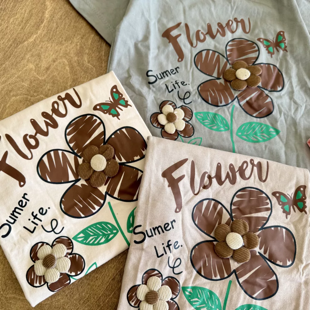 تیشرت شلوارک دو گل برجسته flower پوشانو کد 5921
