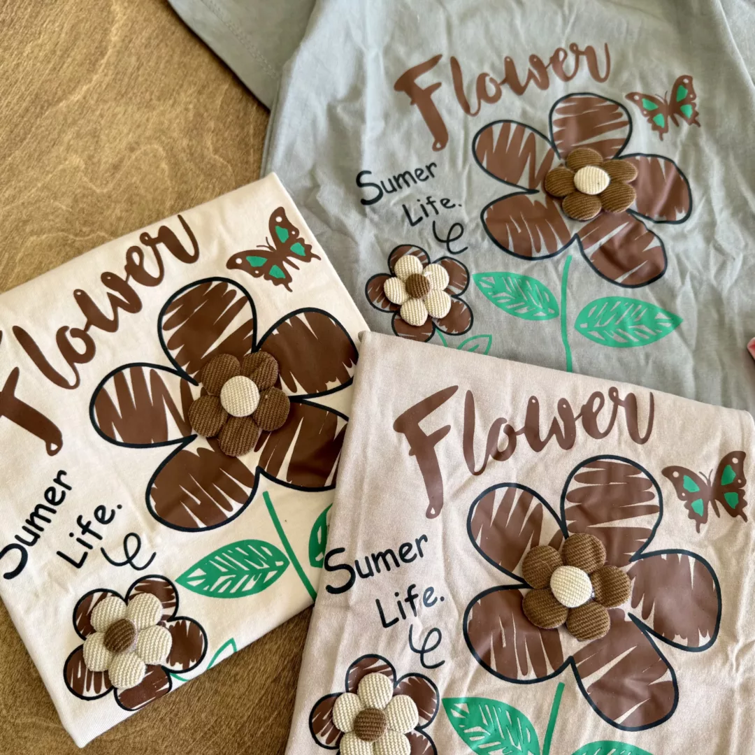 تیشرت شلوارک دو گل برجسته flower پوشانو کد 5921