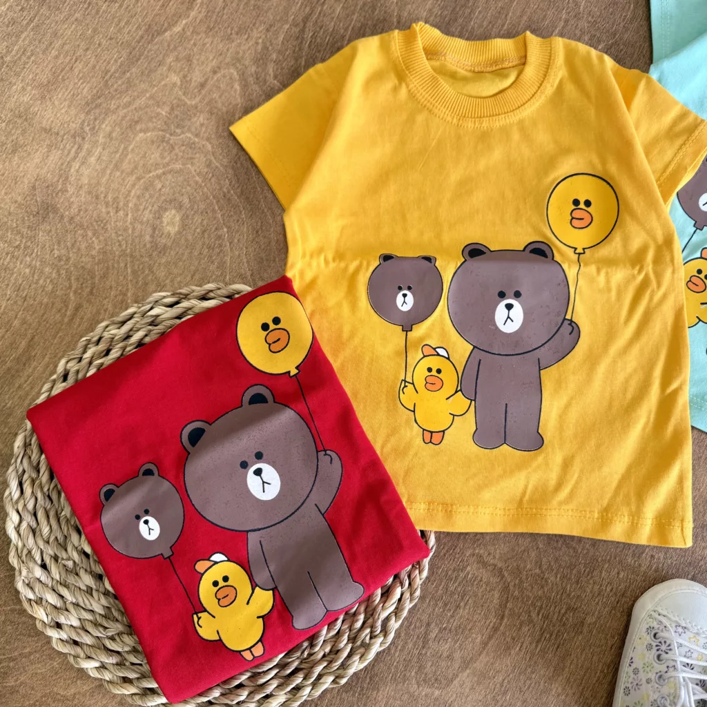تیشرت تک خرس و جوجه بادکنکی سایز 35 تا 45 کد 6010