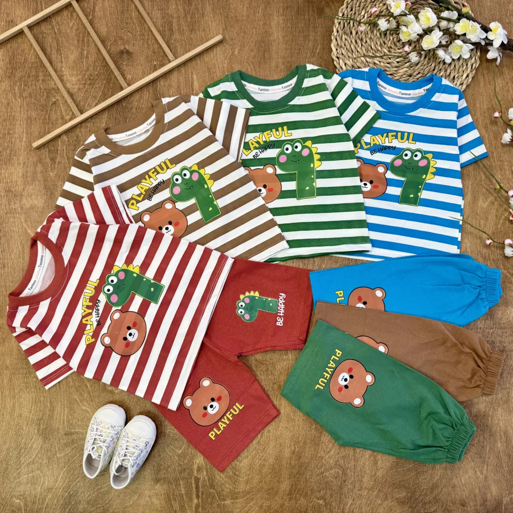 تیشرت شلوارک راه راه خرس دایناسور playful کد 6047