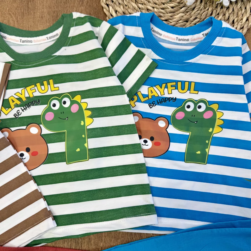 تیشرت شلوارک راه راه خرس دایناسور playful کد 6047
