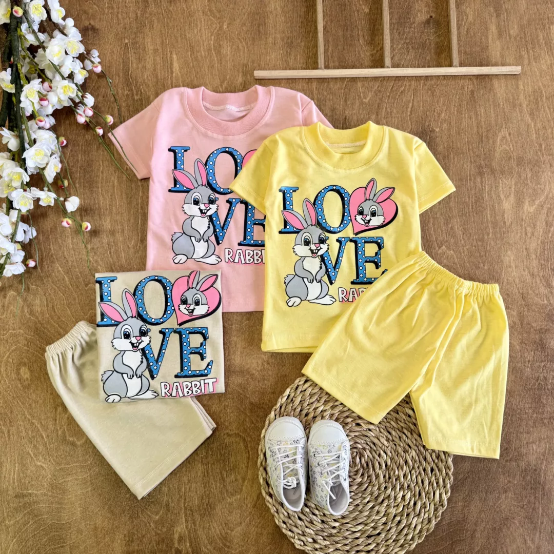 تیشرت شلوارک دو خرگوش Love سایز 4 تا 6 کد 6073