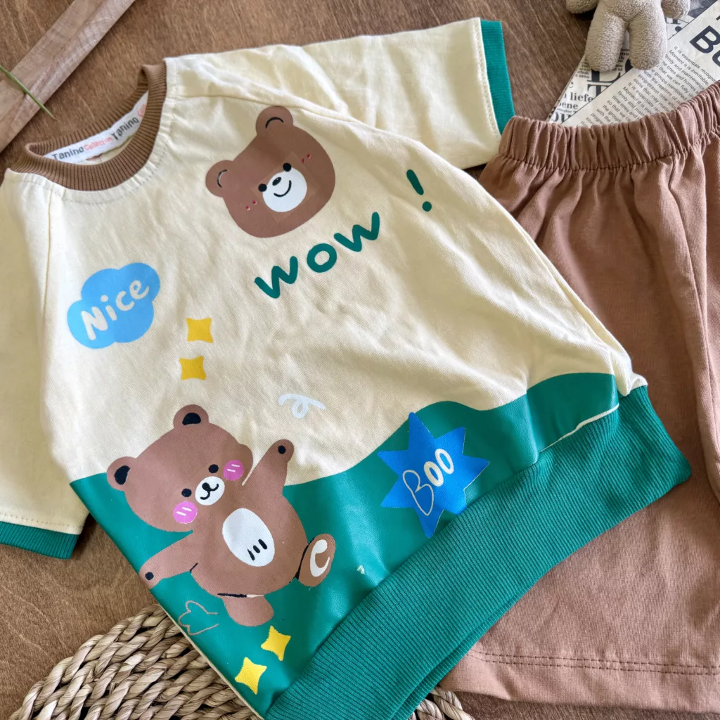 تیشرت شلوارک خرس wow سایز 35 تا 45 کد 6134