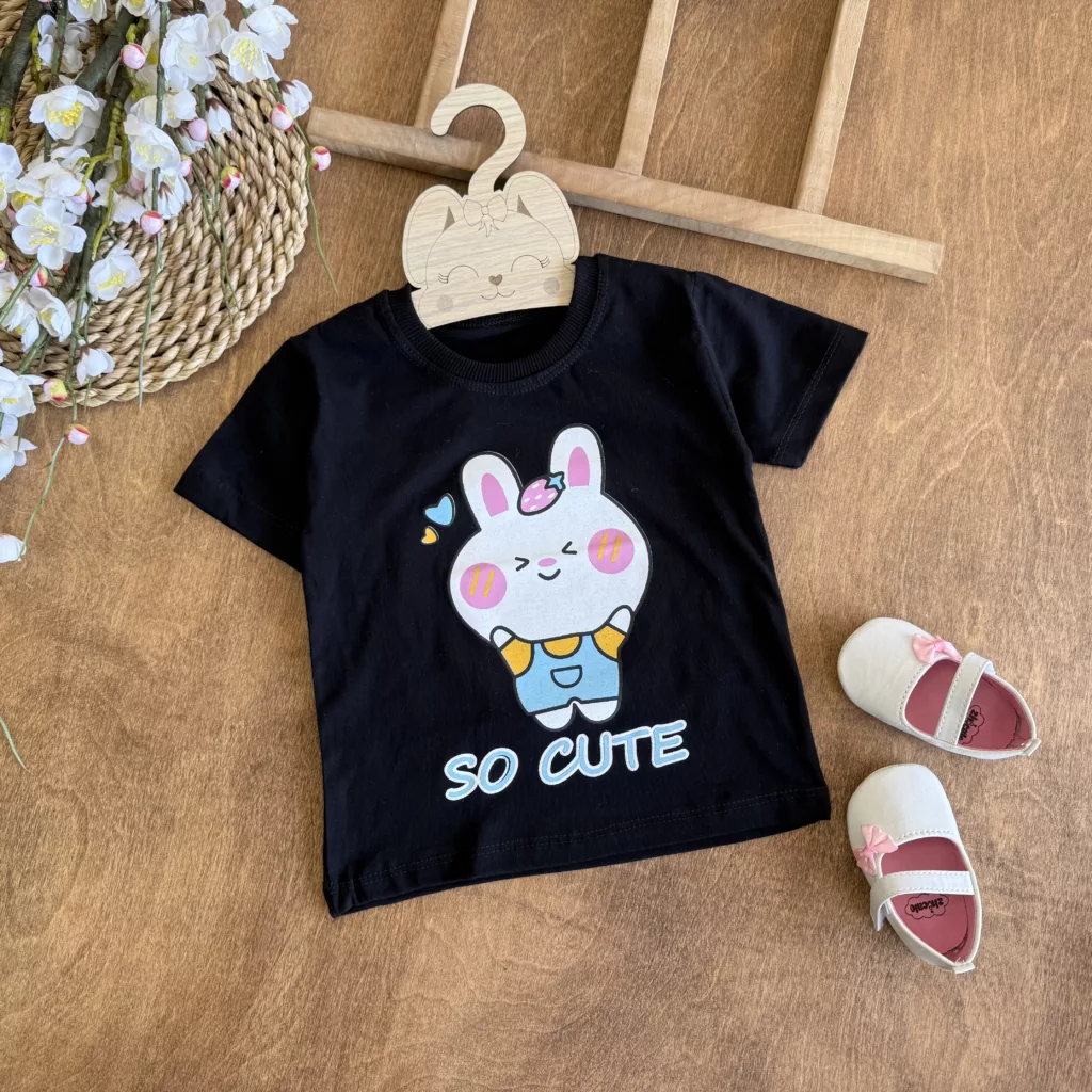 تیشرت تک مشکی خرگوش so cute سایز 35 تا 45 کد 6212