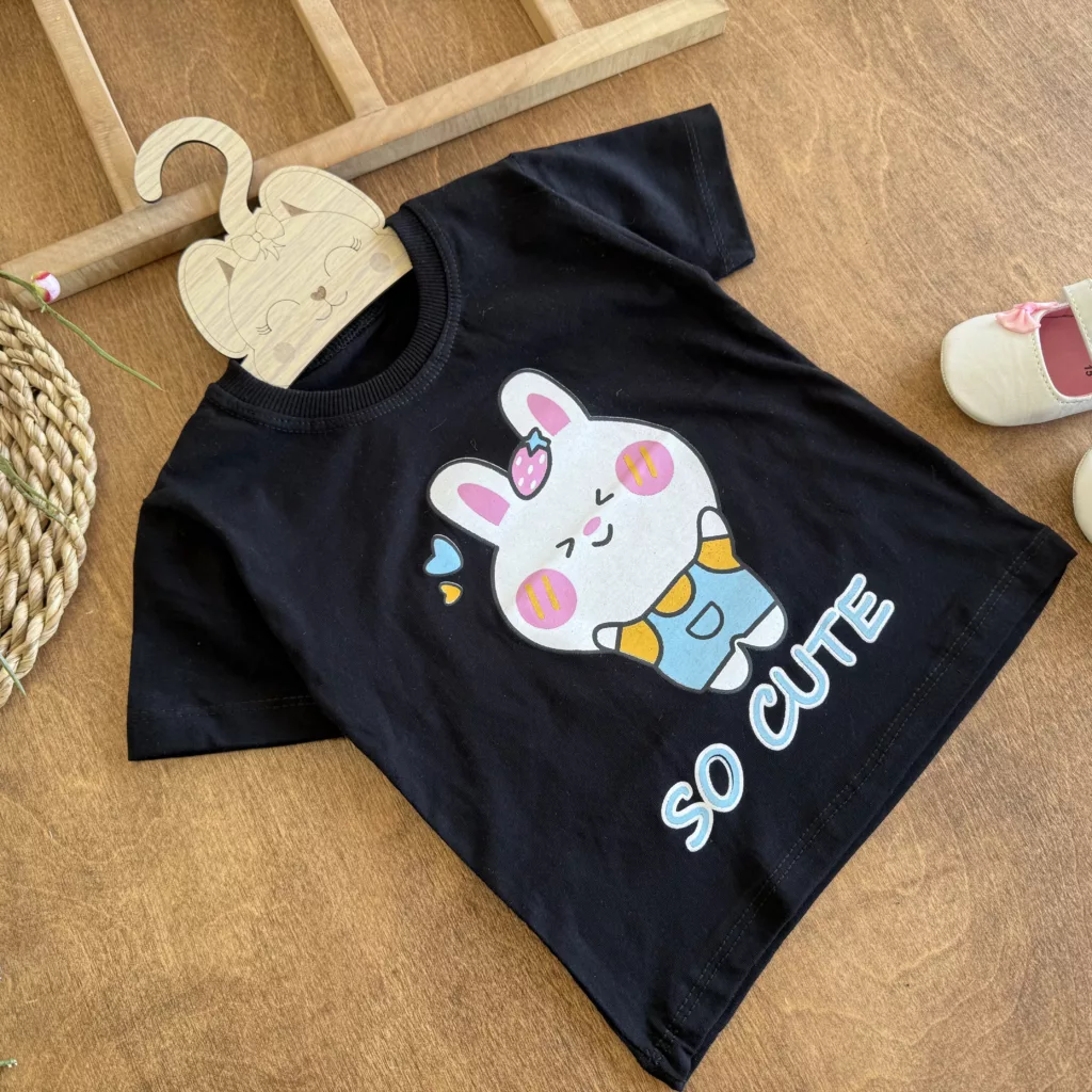 تیشرت تک مشکی خرگوش so cute سایز 35 تا 45 کد 6212