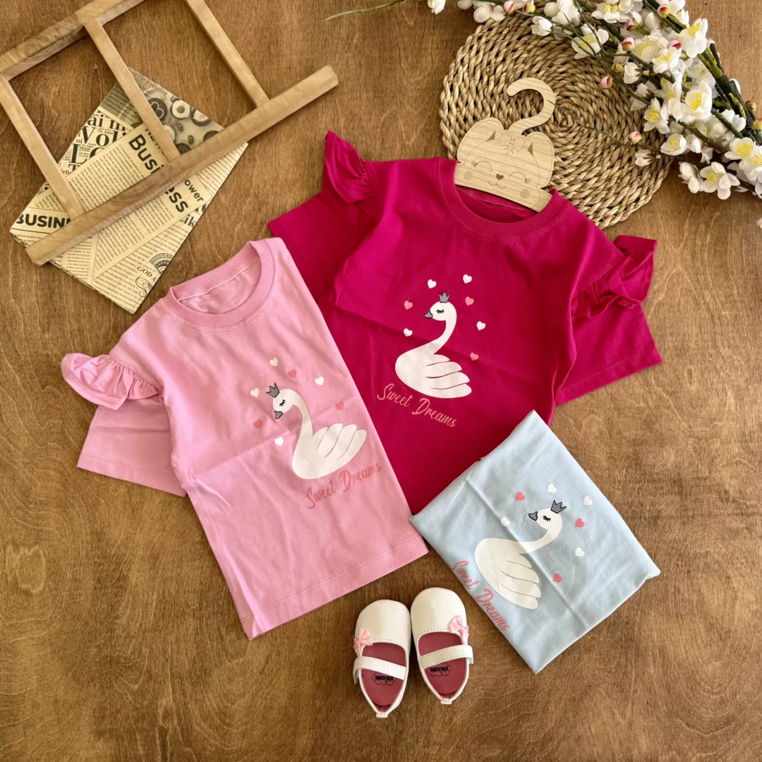تیشرت تک چین دار طرح قو sweet dreams کد 6242