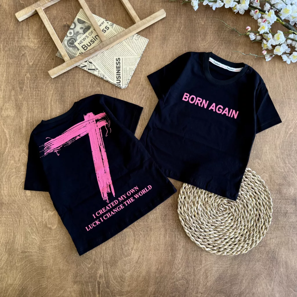 تیشرت تک مشکی Born Again سایز 40 تا 55 کد 6241