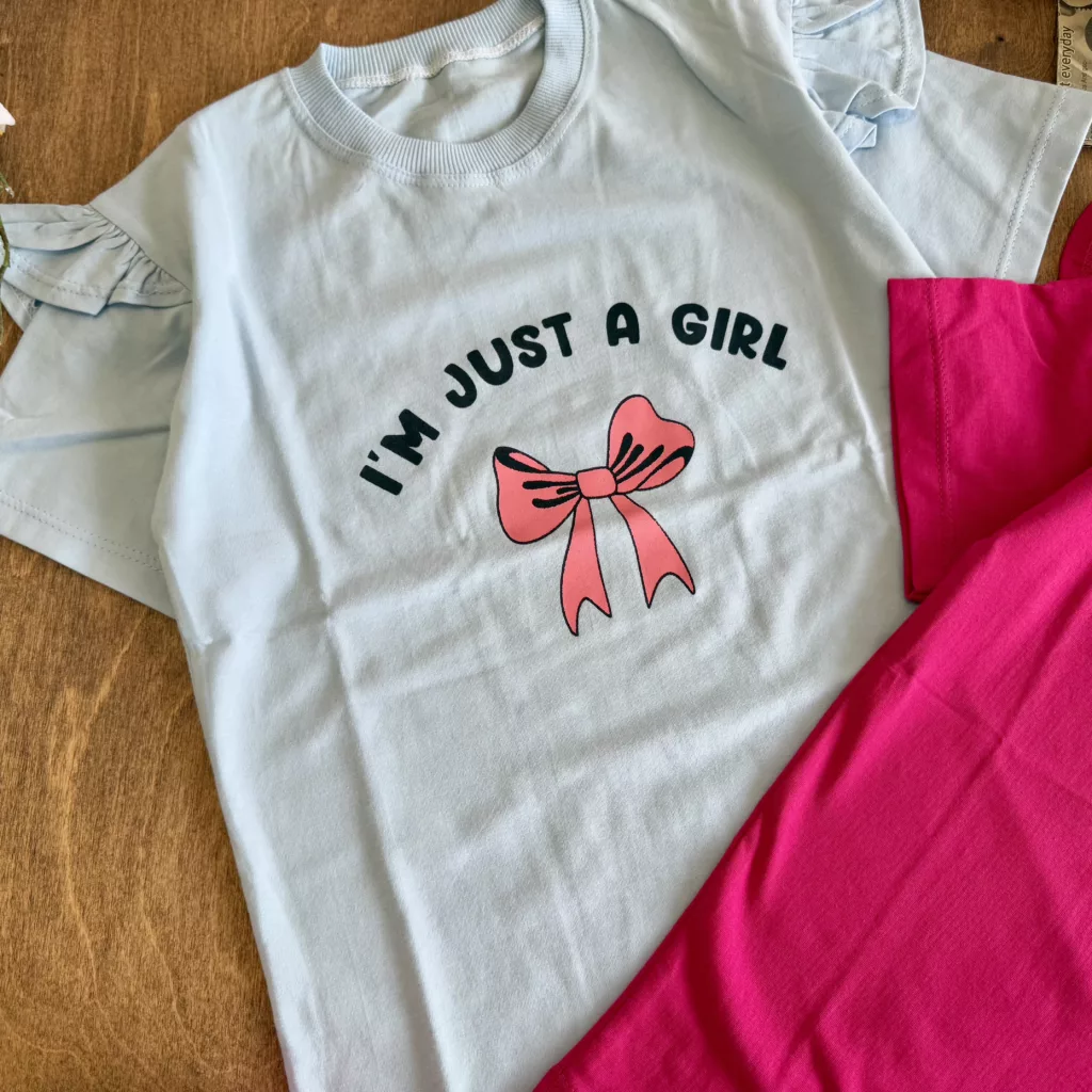 تیشرت تک چین دار پاپیون Im just a girl کد 6248