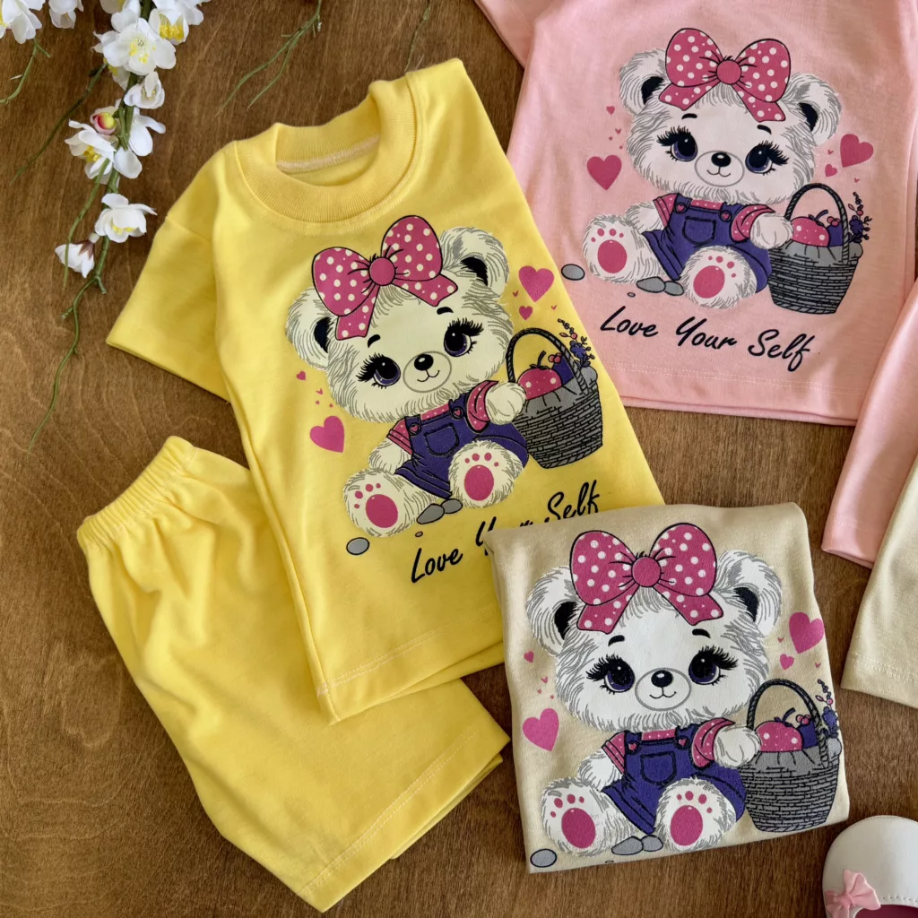 تیشرت شلوارک خرس پاپیونی love yourself کد 6327