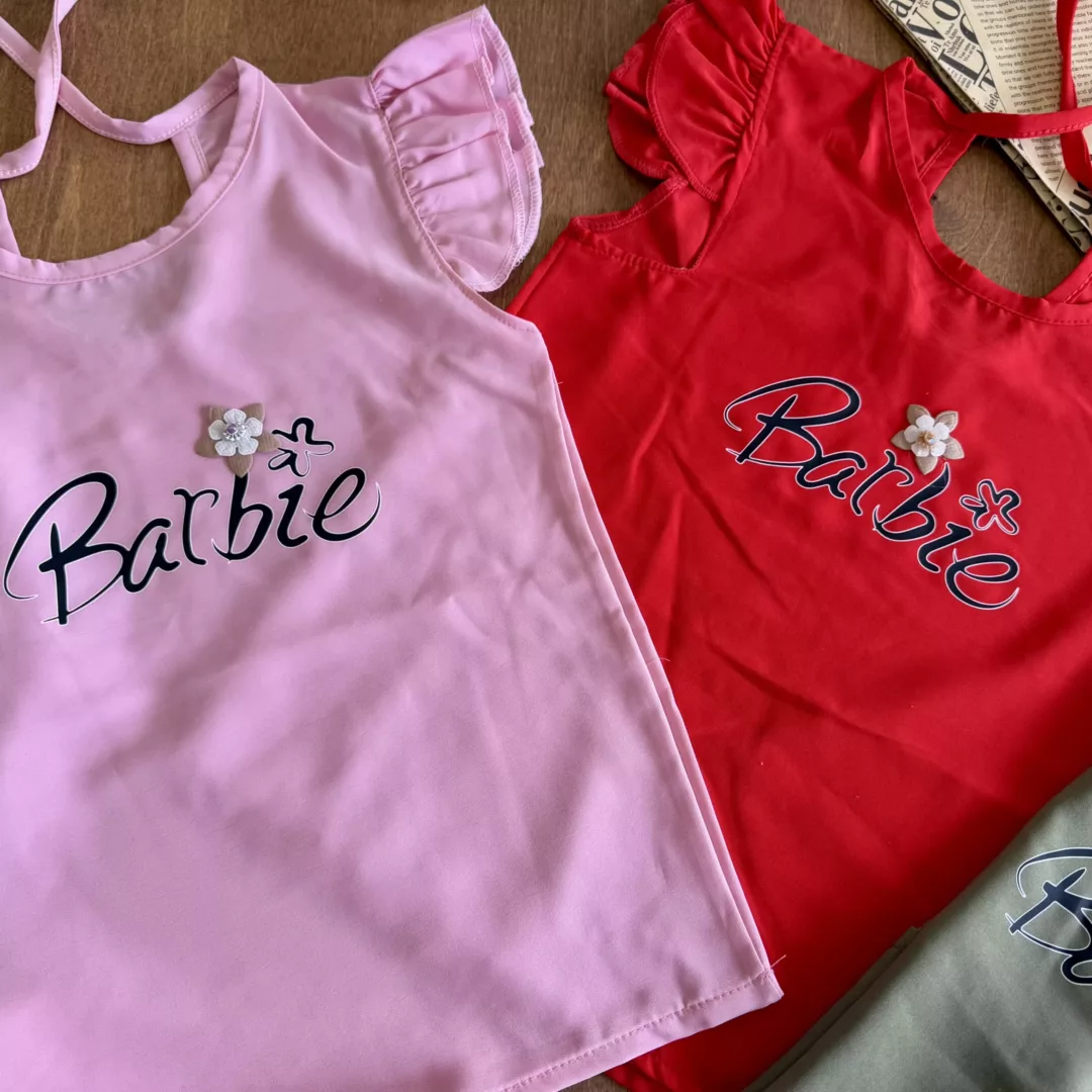 تاپ شلوارک دامنی گل برجسته Barbie سایز 45،50 کد 6283