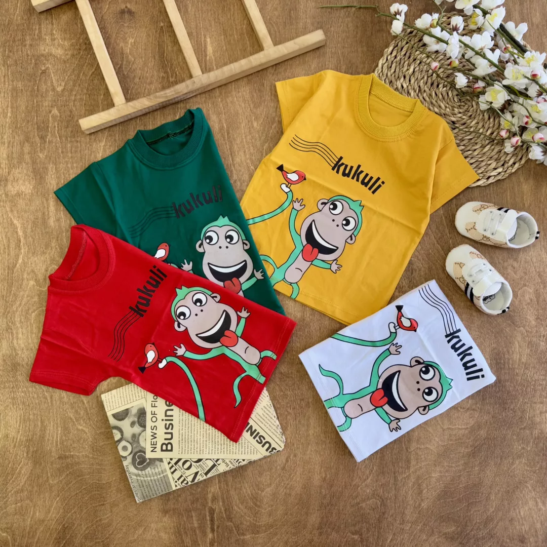 تیشرت تک میمون و پرنده kukuli سایز 35 تا 45 کد 6303