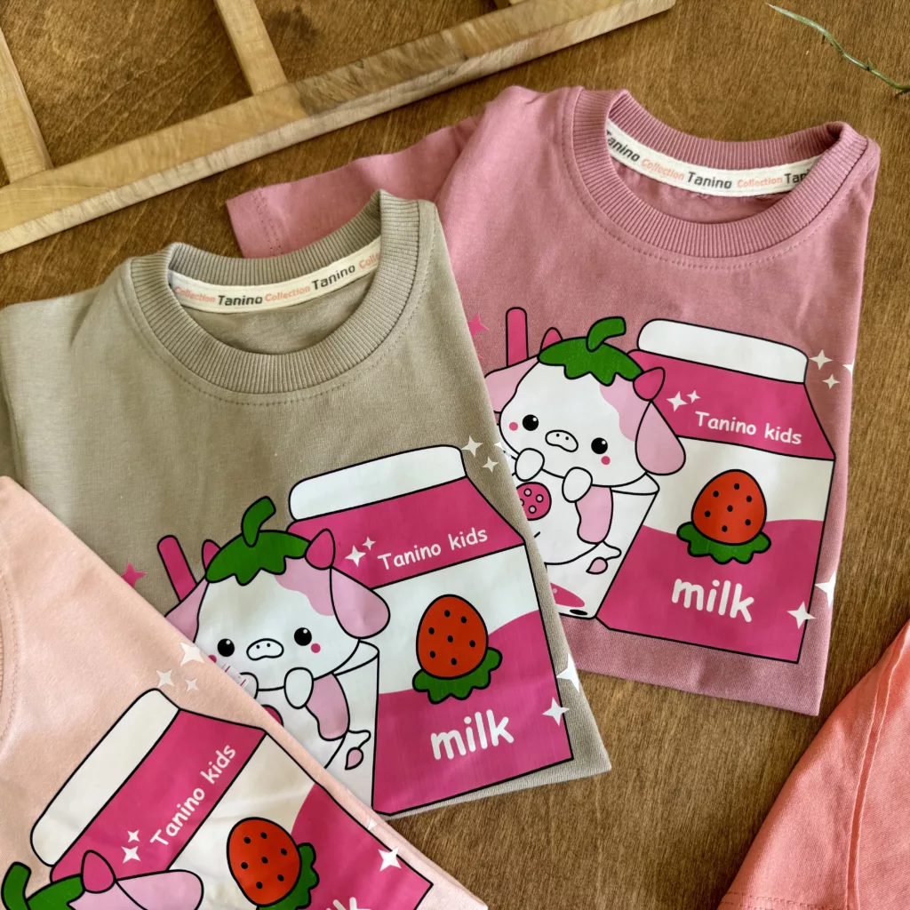 تیشرت شلوارک طرح شیر Milk سایز 35،40 کد 6343