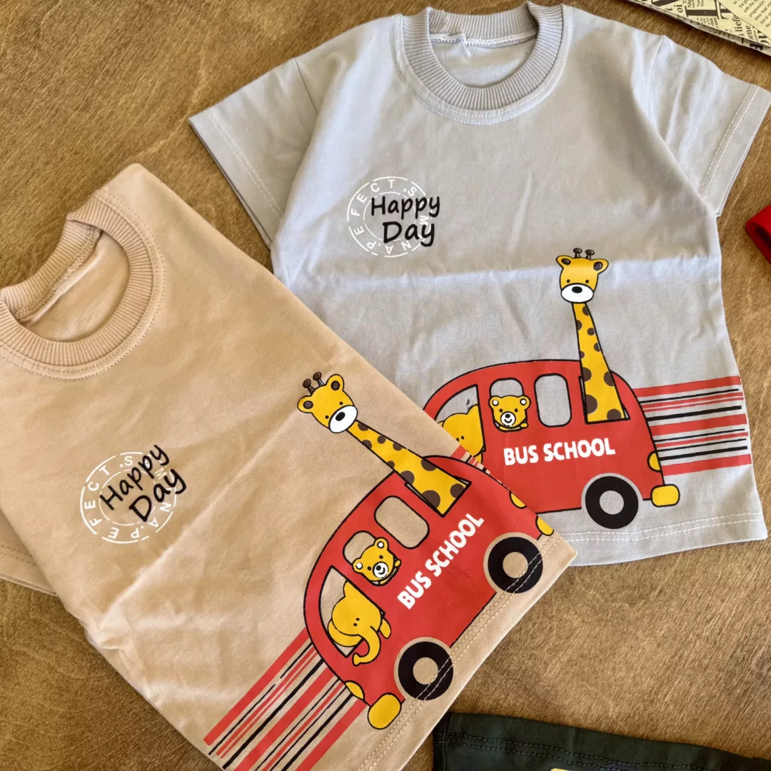 تیشرت تک حیوانات Bus School سایز 35 تا 45 کد 6361