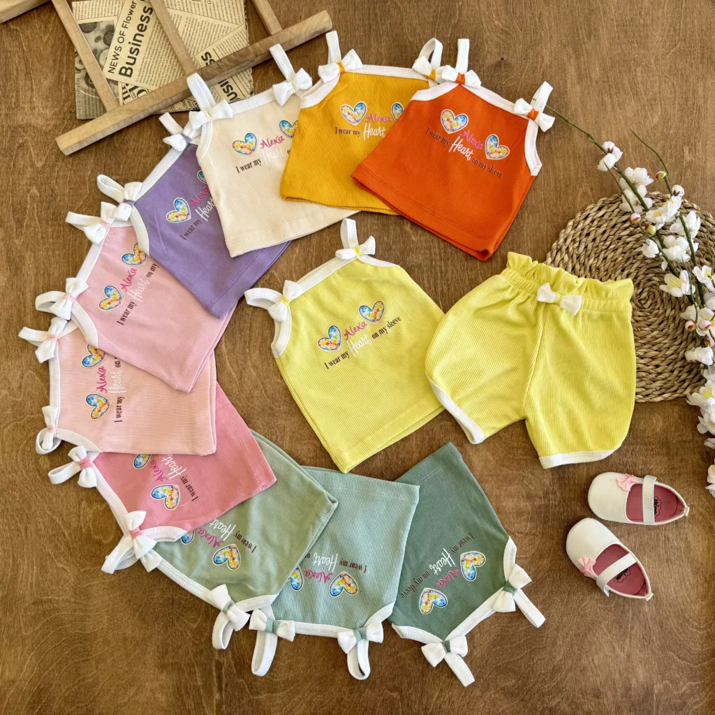 تاپ شلوارک بند پاپیونی دو قلب سایز 30 تا 45 کد 6359