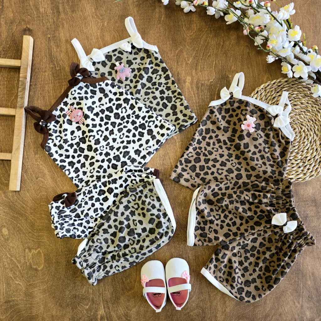 تاپ شلوارک کبریتی پلنگی استیکر برجسته کد 6432