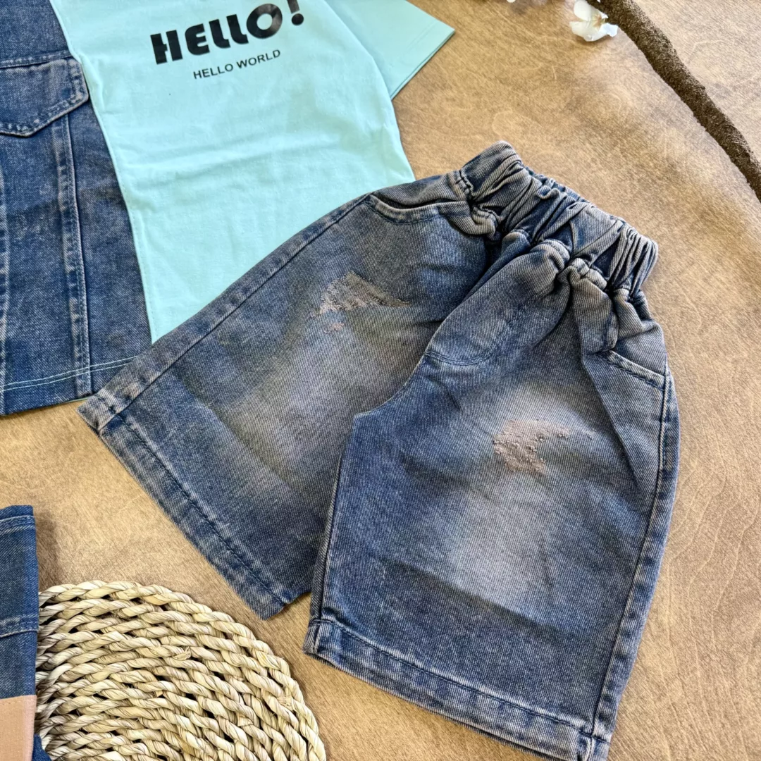 تیشرت شلوارک لی HELLO WORLD سایز 40 تا 55 کد 6407