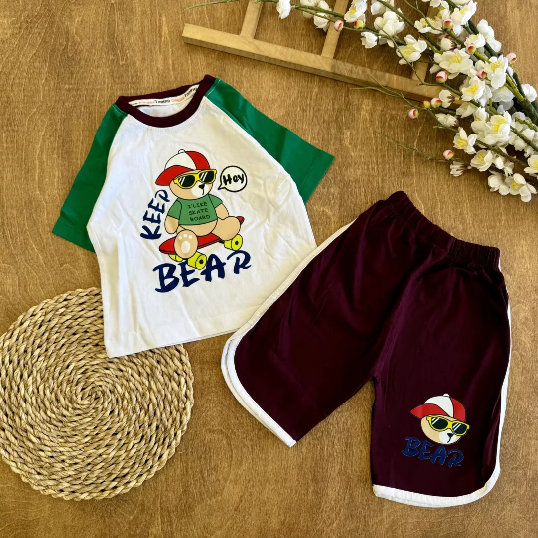 تیشرت شلوارک خرس عینکی اسکیت سوار BEAR سایز 35،40 کد 6444