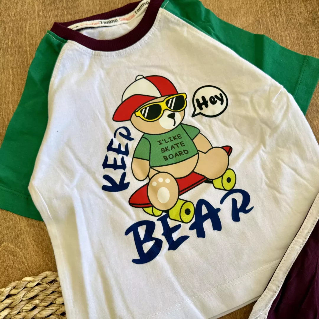 تیشرت شلوارک خرس عینکی اسکیت سوار BEAR سایز 35،40 کد 6444